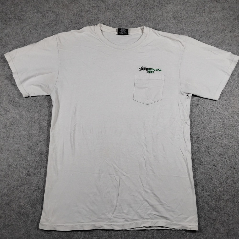 Stussy International Tribe Pocket T-Shirt Mens Medium White Short Sleeve Graphic